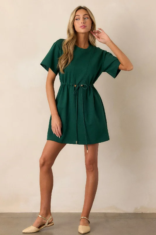 For The Day Hunter Green Short Sleeve Mini T-Shirt Dress