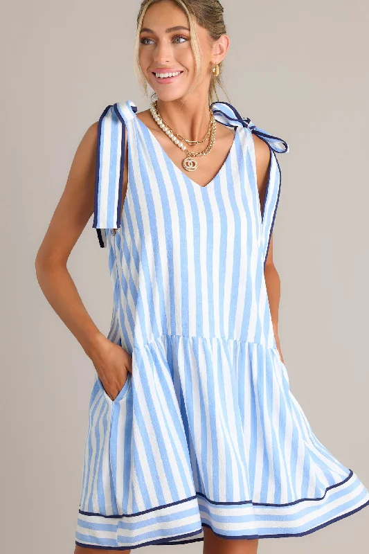 Ripple Effect Blue Stripe Mini Dress