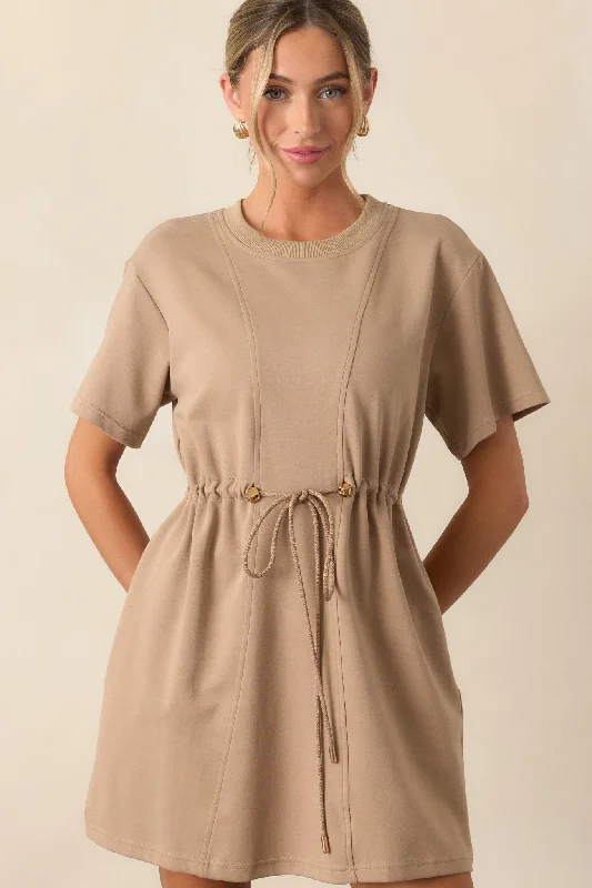 For The Day Light Mocha Short Sleeve Mini T-Shirt Dress