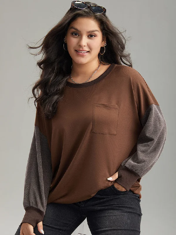 Two Tone Patched Pocket Drop Shoulder Sweatshirt