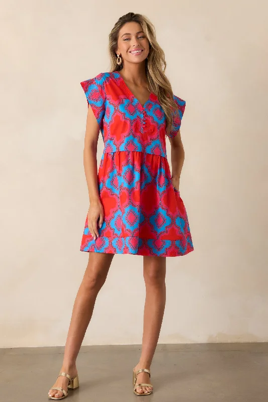 Doing Better 100% Cotton Red Print Mini Dress