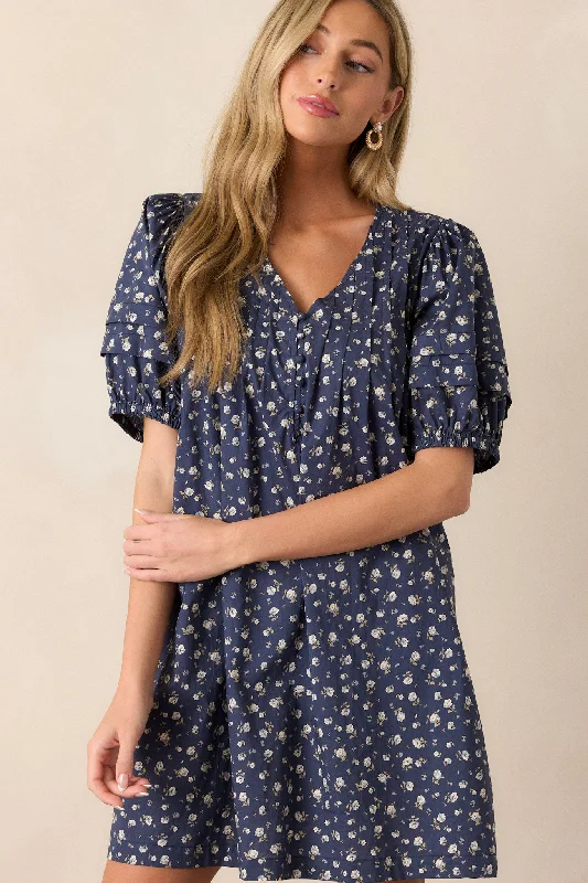 Never Enough 100% Cotton Navy Puff Sleeve Mini Dress