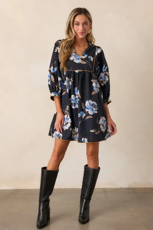 Under Pressure 100% Cotton Black Floral Mini Dress