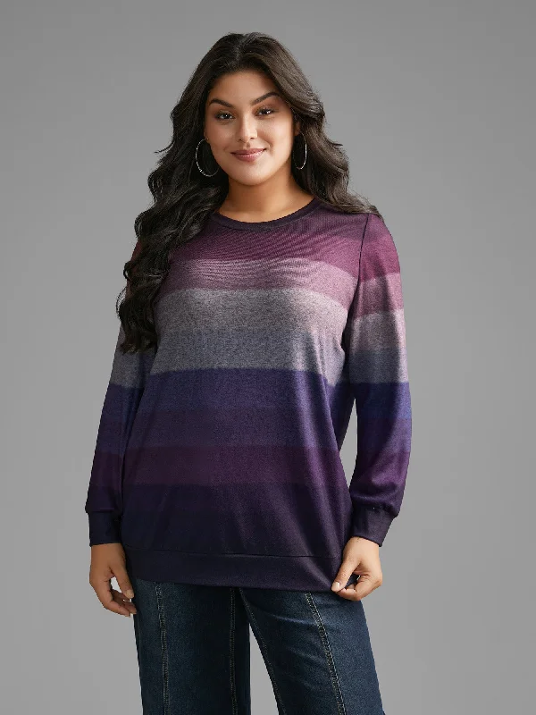 Ombre Contrast Round Neck Sweatshirt