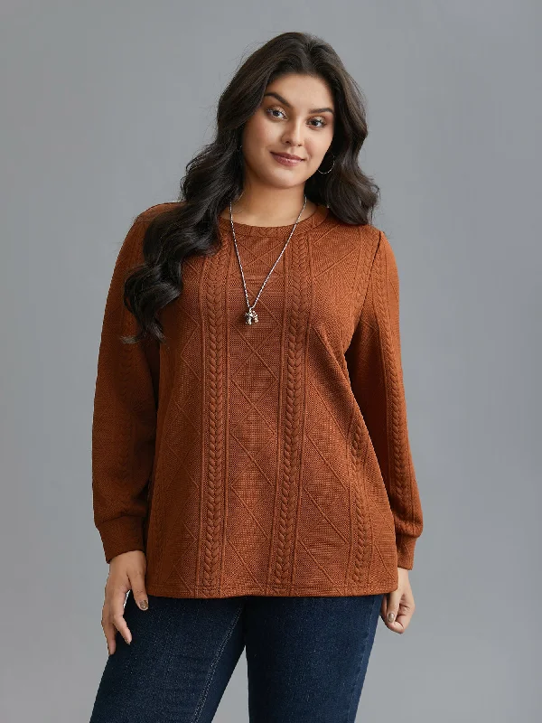 Textured Round Neck Stretchy Sweatshirt