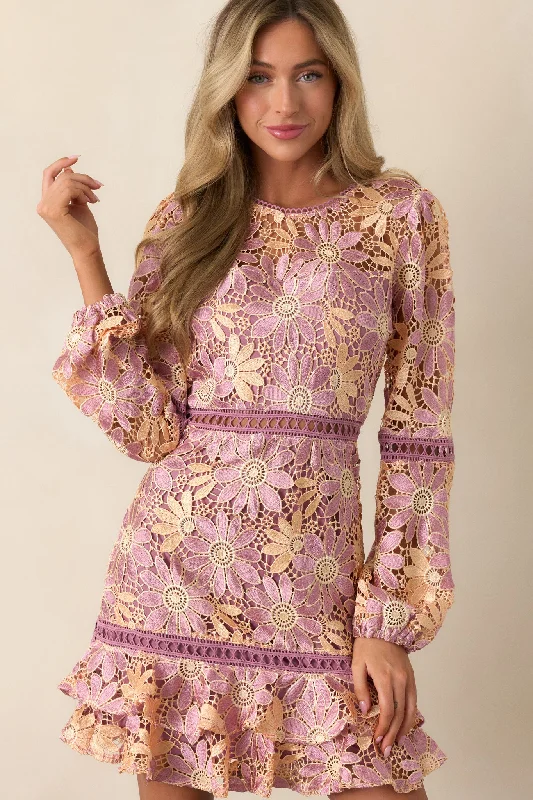 Let's Go Places Mauve Floral Embroidered Mini Dress