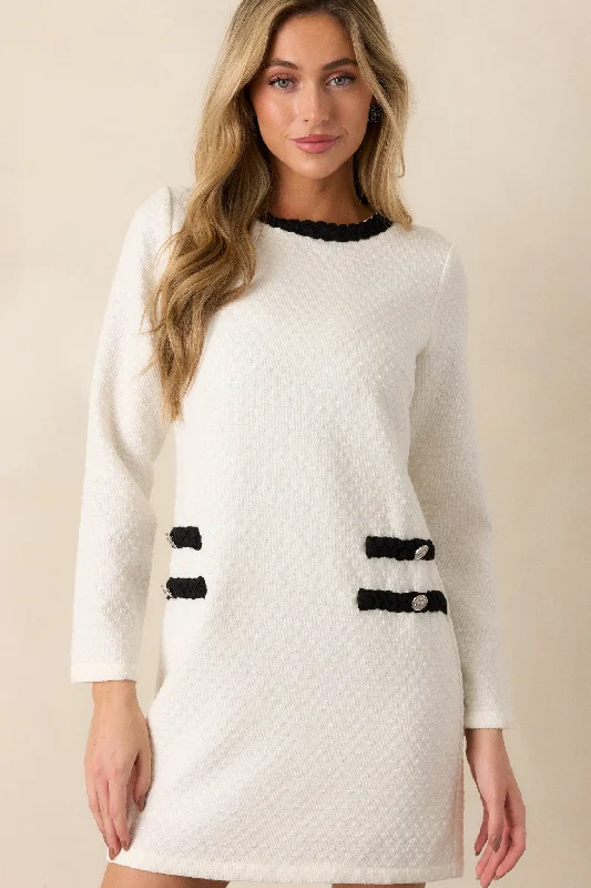 This & That Ivory Tweed Long Sleeve Mini Dress