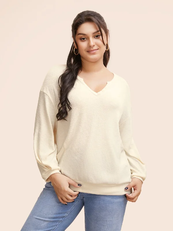 Notched Button Detail Split Hem Sweatshirt