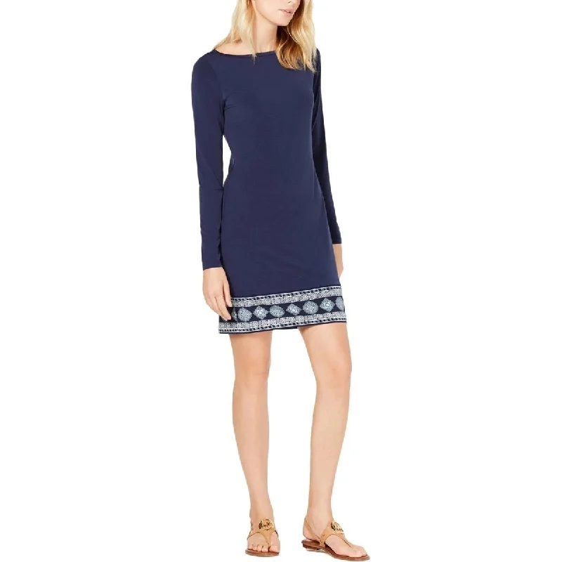 Michael Kors Women's Casablanca Printed Boat Neck Mini Dress Size Small - Navy