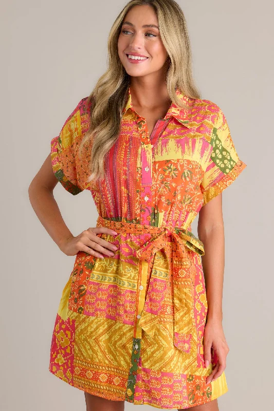 Sunset Paintings 100% Cotton Orange Multi Mini Dress