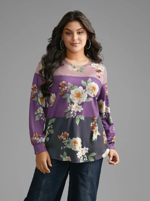 Natural Flowers Contrast Round Neck Sweatshirt