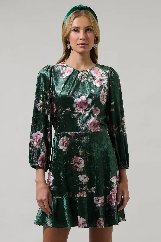 Sharon Floral Lobelia Dolman Sleeve Mini Dress