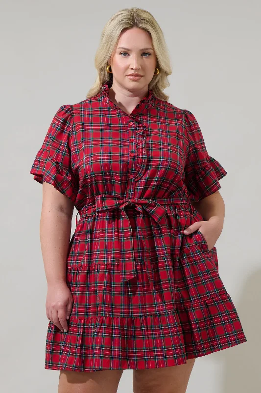 Arvada Plaid Cottonwood Ruffle Button Down Mini Dress Curve