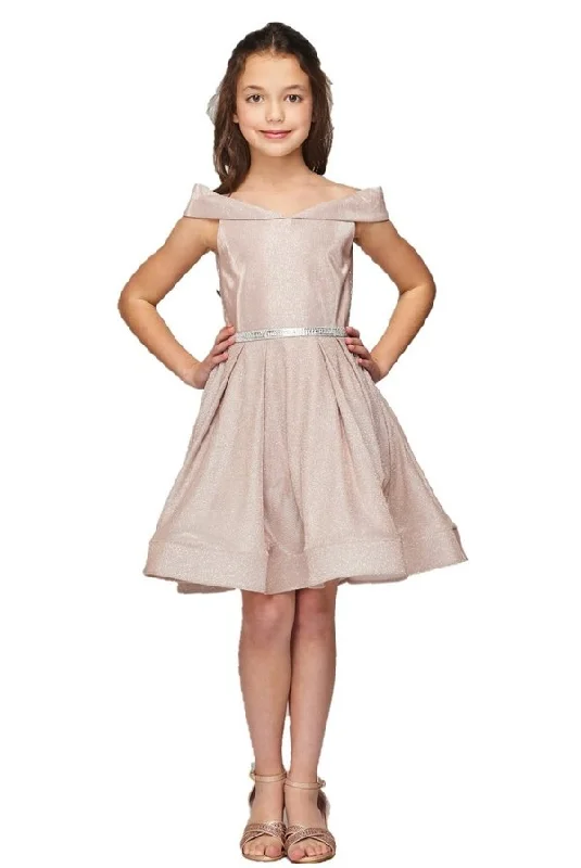 Off the Shoulder Metallic Girl Party Dress by Cinderella Couture USA 8012