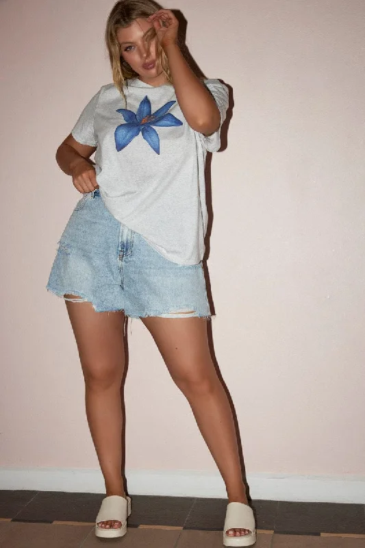 Denim Knee Length Shorts High Rise