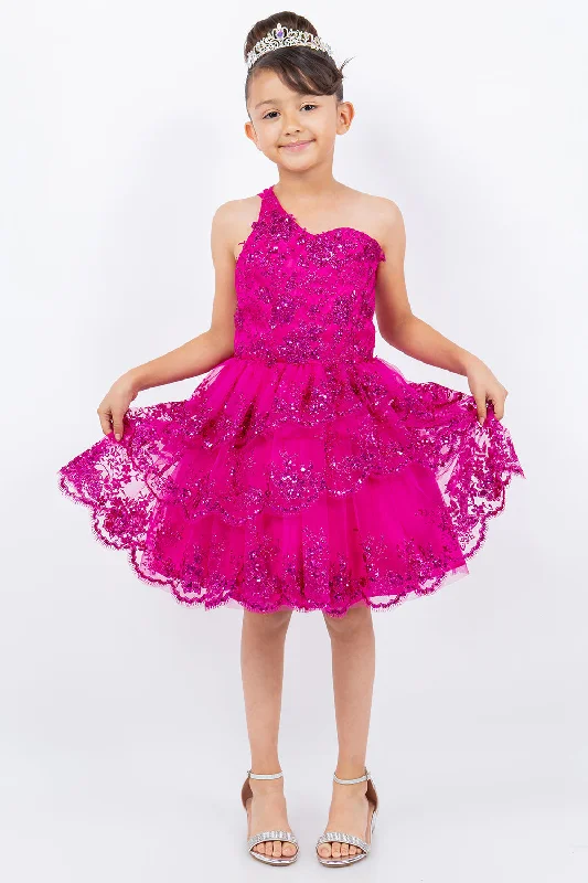 Glitter Flower One Shoulder Girl Party Dress by Cinderella Couture USA AS5132