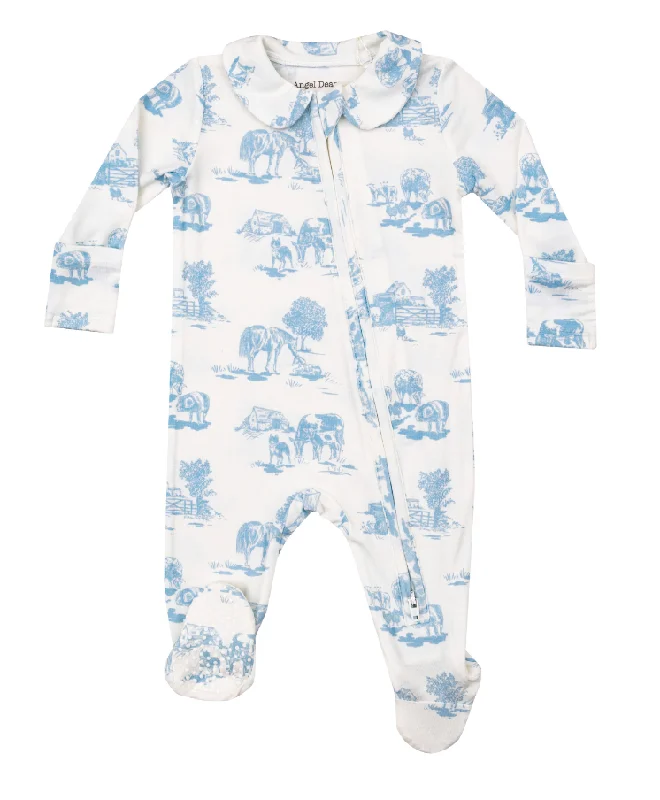 Farm toile 2 way zip footie