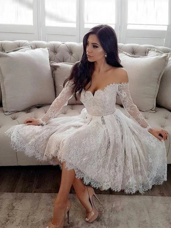 Long Sleeve Sweetheart Applique A Line Wedding Dresses