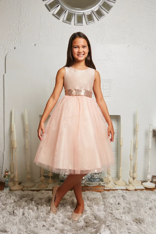 Rose Gold Sequin Back V Girl Party Dress by AS498 Kids Dream - Girl Formal Dresses