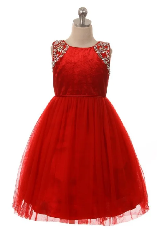 Velvet Satin Stone Girl Party Dress by Cinderella Couture USA AS5064