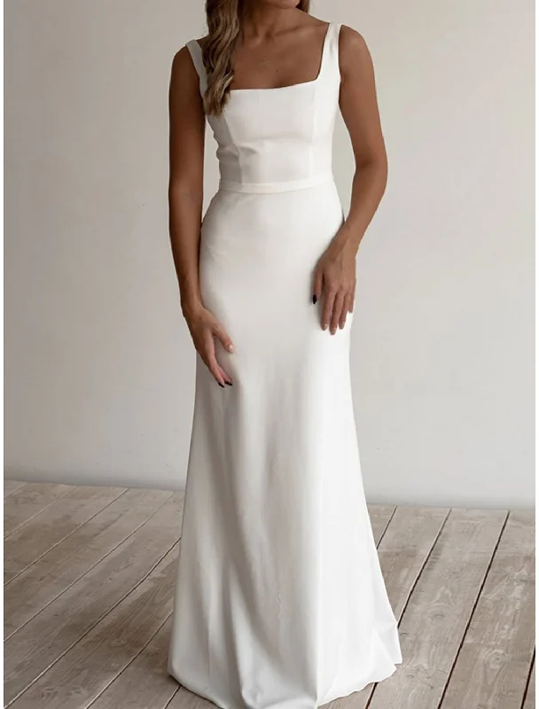 Engagement Casual Wedding Dresses Sheath / Column Scoop Neck Sleeveless Floor Length Stretch Fabric Bridal Suits Bridal Gowns