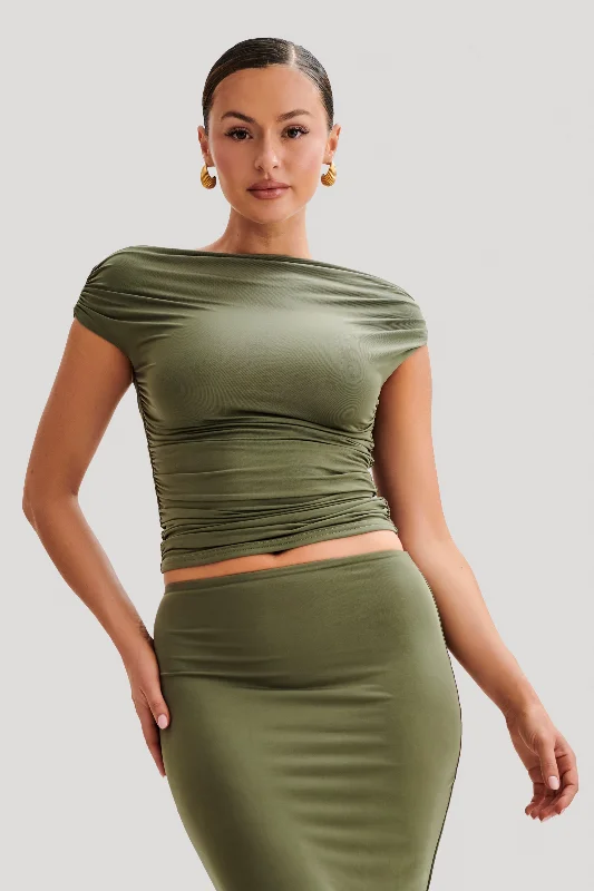 Alayna Slinky Ruched Top - Olive