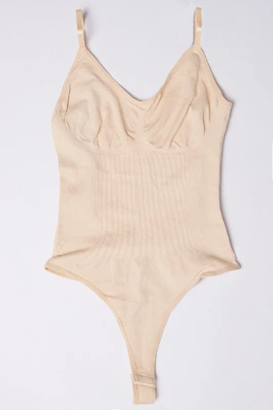 Beige Seamless Backless Sculpting Bodysuit