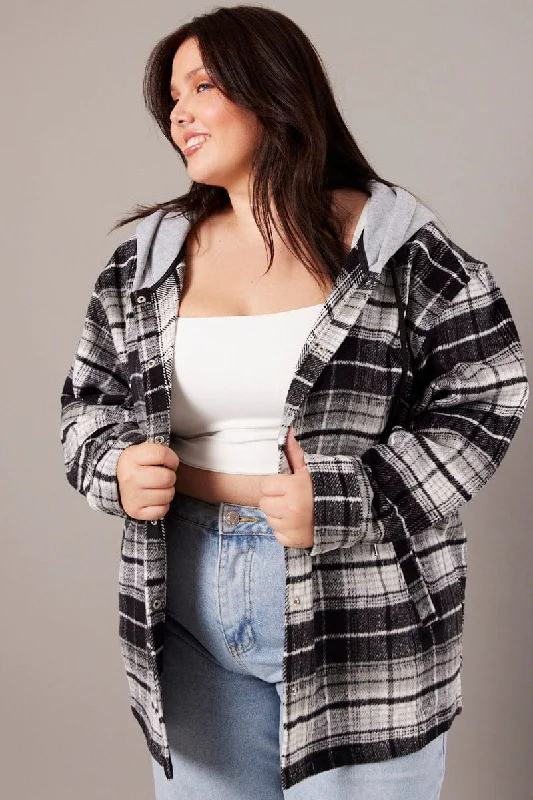 Black Check Hoodie Shacket