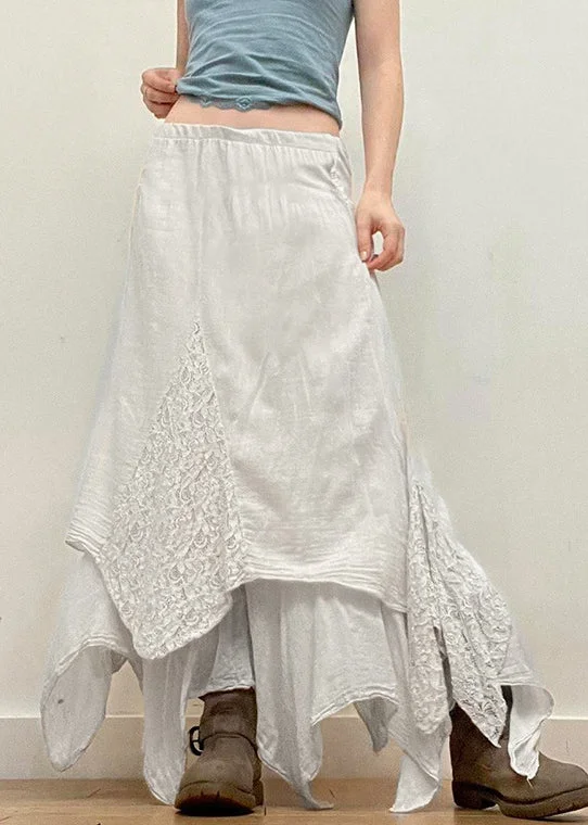 Bohemian White Asymmetrical Lace Patchwork Skirts Summer