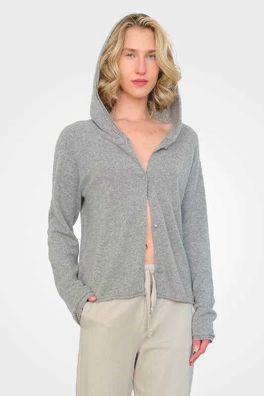 Cashmere Button Closure Hoodie - Grey