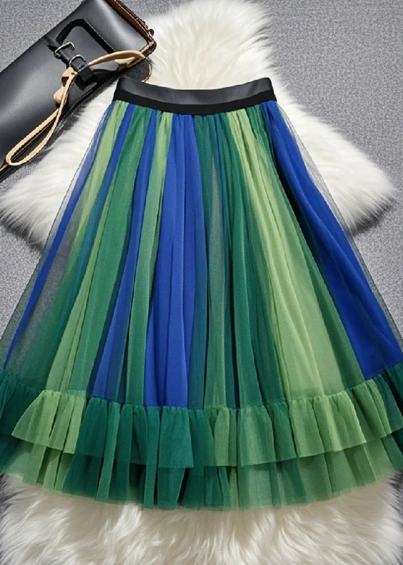 Casual Multicolor Exra Large Hem Tulle Pleated Skirt Fall