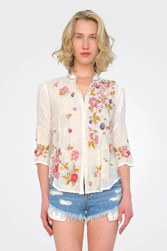 Dyllan Floral Embroidered Blouse - White