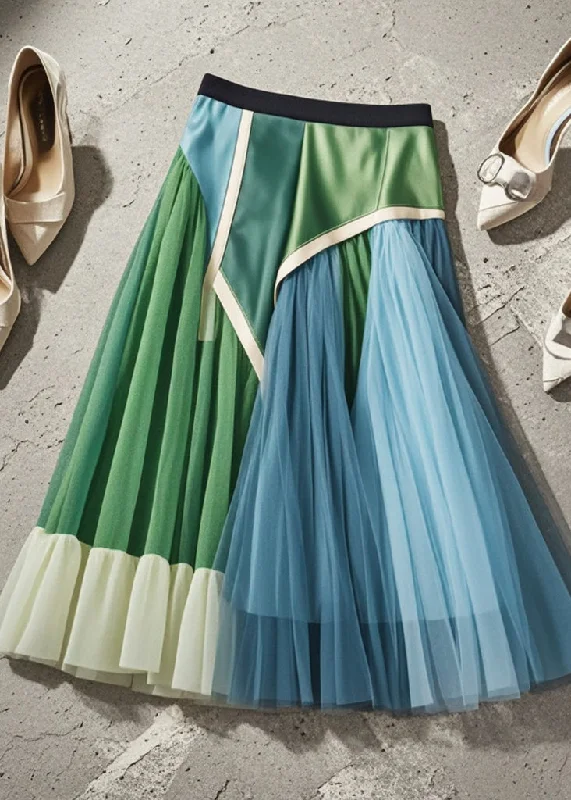 French Multicolor Asymmetrical Patchwork Tulle Skirts Fall