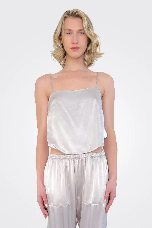 Georgia Vintage Satin Top - Silver