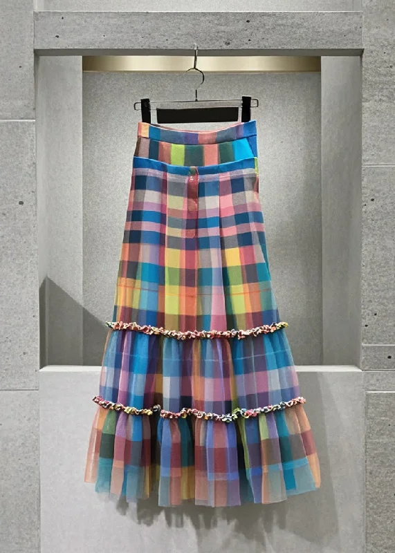 Modern Multicolor Ruffled Plaid Tulle Day Skirts Summer