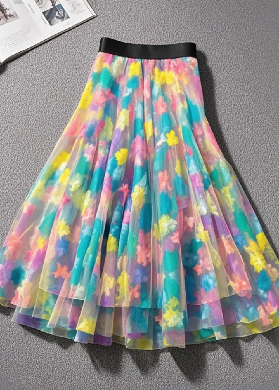 Silm Fit Rainbow Print Tulle Vacation Skirts Summer