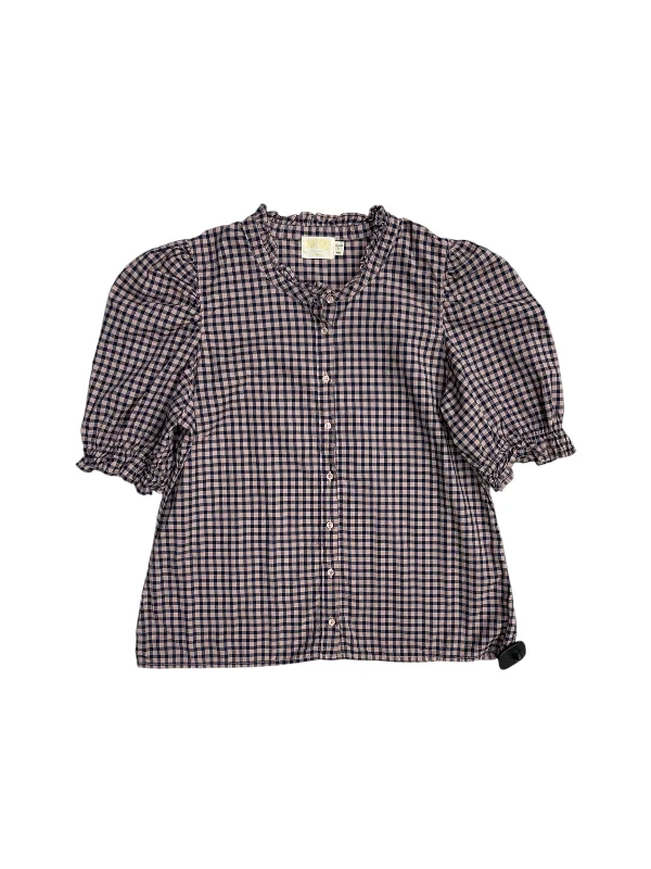 Top Short Sleeve By Nation In Plaid Pattern, Size: L