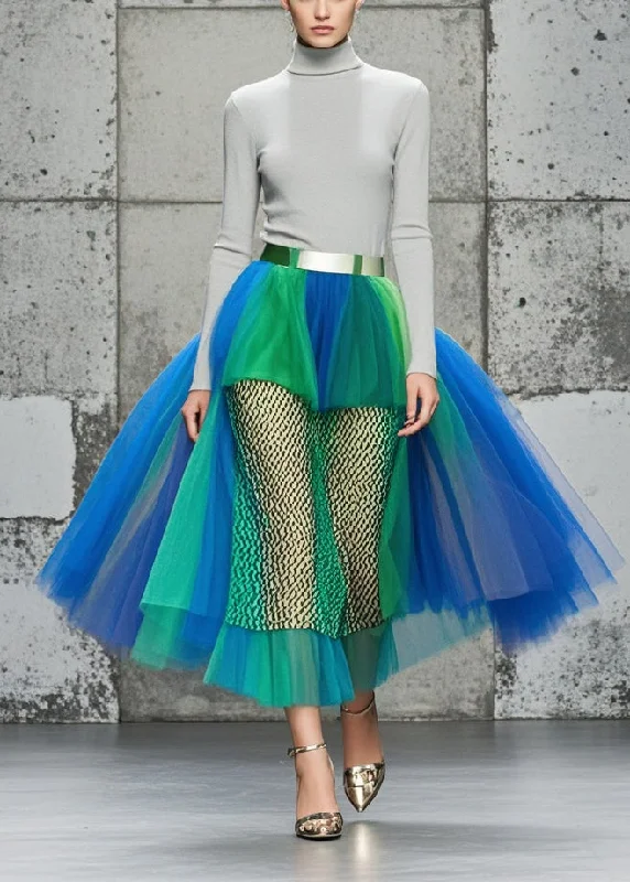 Women Colorblock Hollow Out Patchwork Tulle Skirts Summer