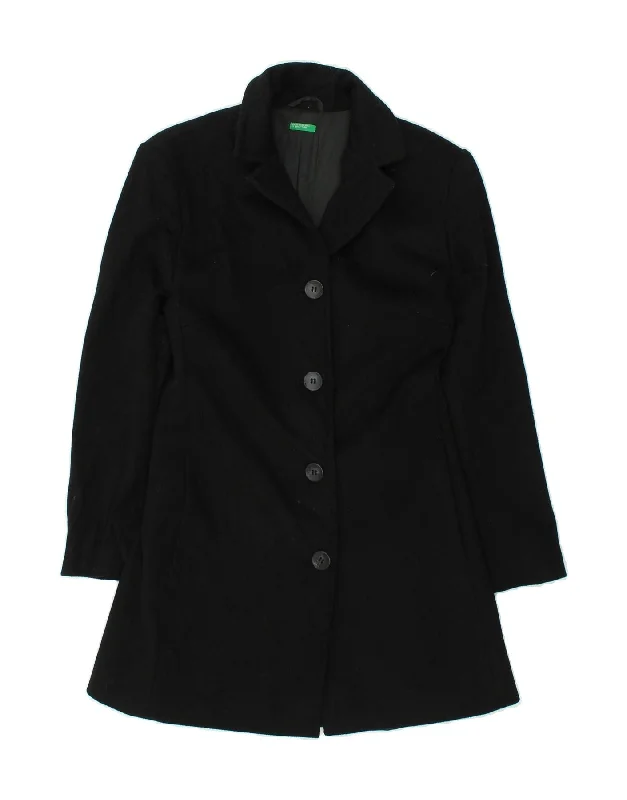 BENETTON Womens Overcoat IT 42 Medium Black Wool