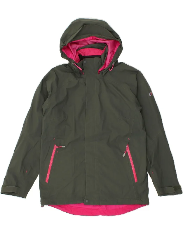 BERGHAUS Womens Hooded Rain Jacket US 10 Large Green Polyamide