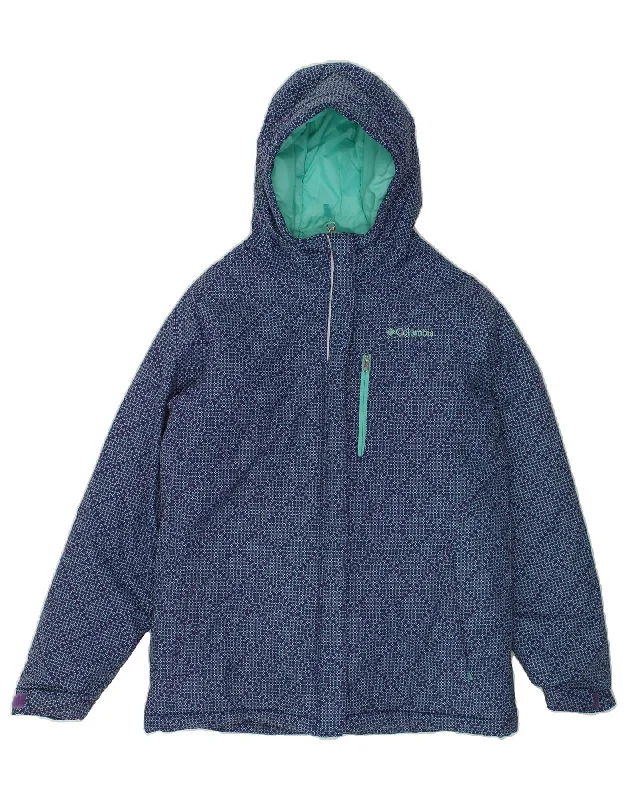 COLUMBIA Womens Hooded Rain Jacket UK 14/16 Large Navy Blue Geometric