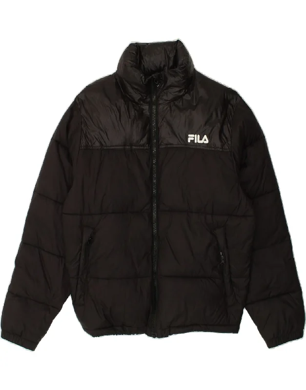 FILA Womens Graphic Hooded Padded Jacket UK 14 Medium Black Nylon