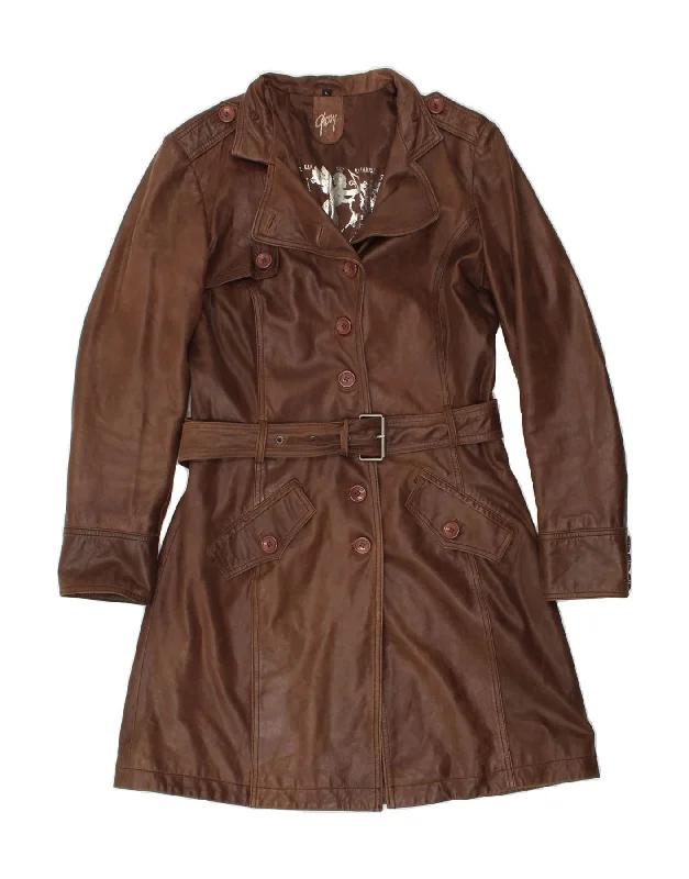 GIPSY Womens Leather Coat UK 14 Large Brown Leather