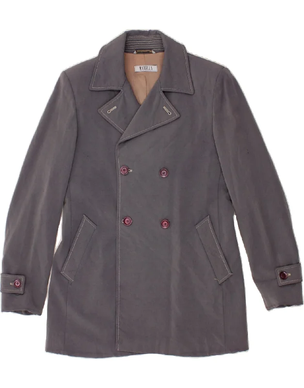 MARELLA Womens Double Breasted Coat UK 14 Large Grey Viscose