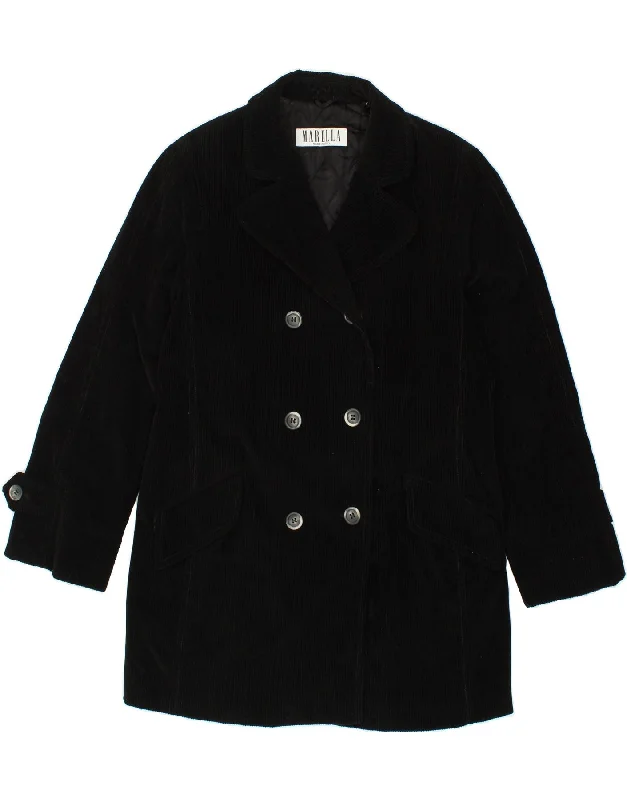 MARELLA Womens Double Breasted Corduroy Coat UK 16 Large Black Cotton