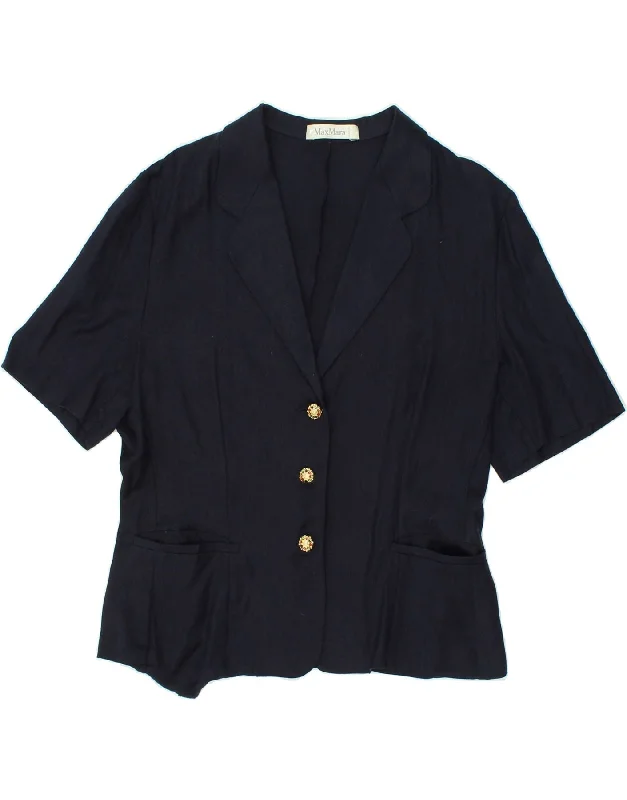 MAX MARA Womens Short Sleeve 3 Button Blazer Jacket UK 14 Large Navy Blue