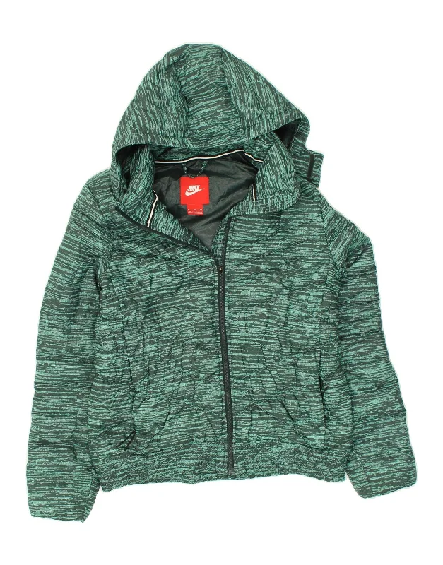 NIKE Womens Hooded Padded Jacket UK 18 XL Green Flecked Polyester