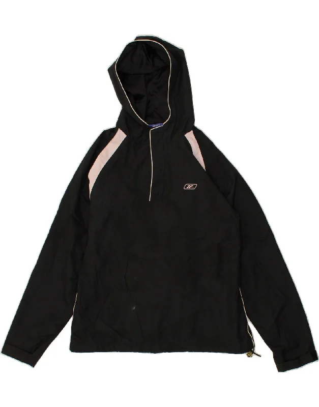 REEBOK Womens Hooded Anorak Jacket UK 12 Medium Black Polyester