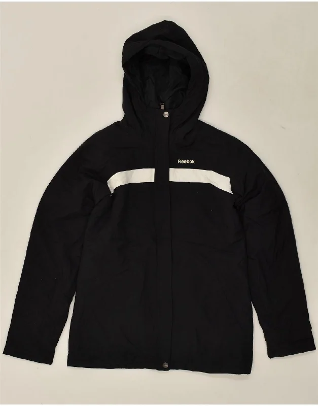 REEBOK Womens Hooded Windbreaker Jacket UK 10 Small Black Polyester