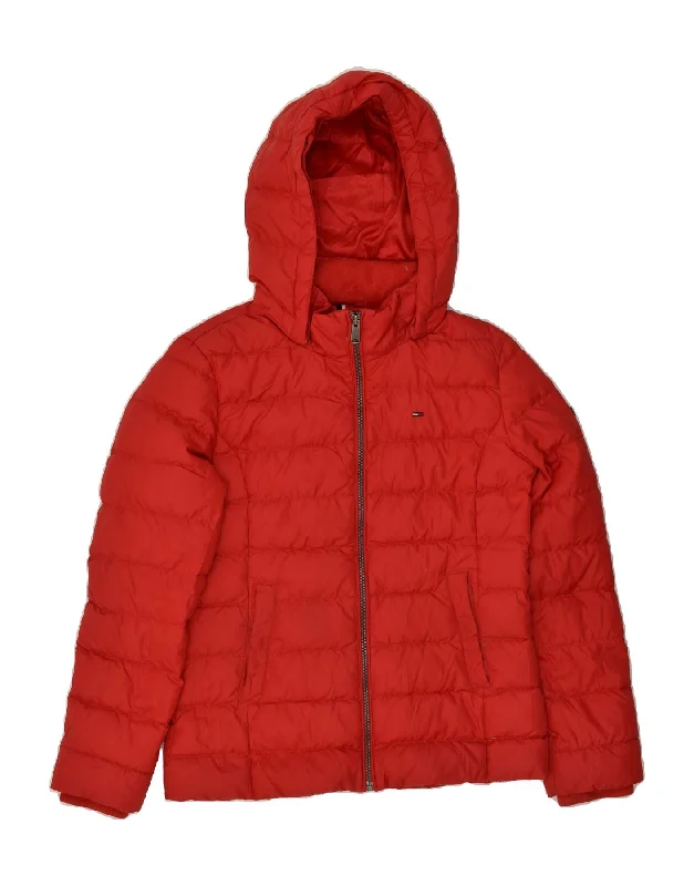 TOMMY HILFIGER Womens Hooded Padded Jacket UK 10 Small Red Polyester